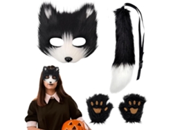 Máscara y cola de zorro, disfraz de Halloween ajustable, kit con cola, guantes, patas y juguete Vayotoy.