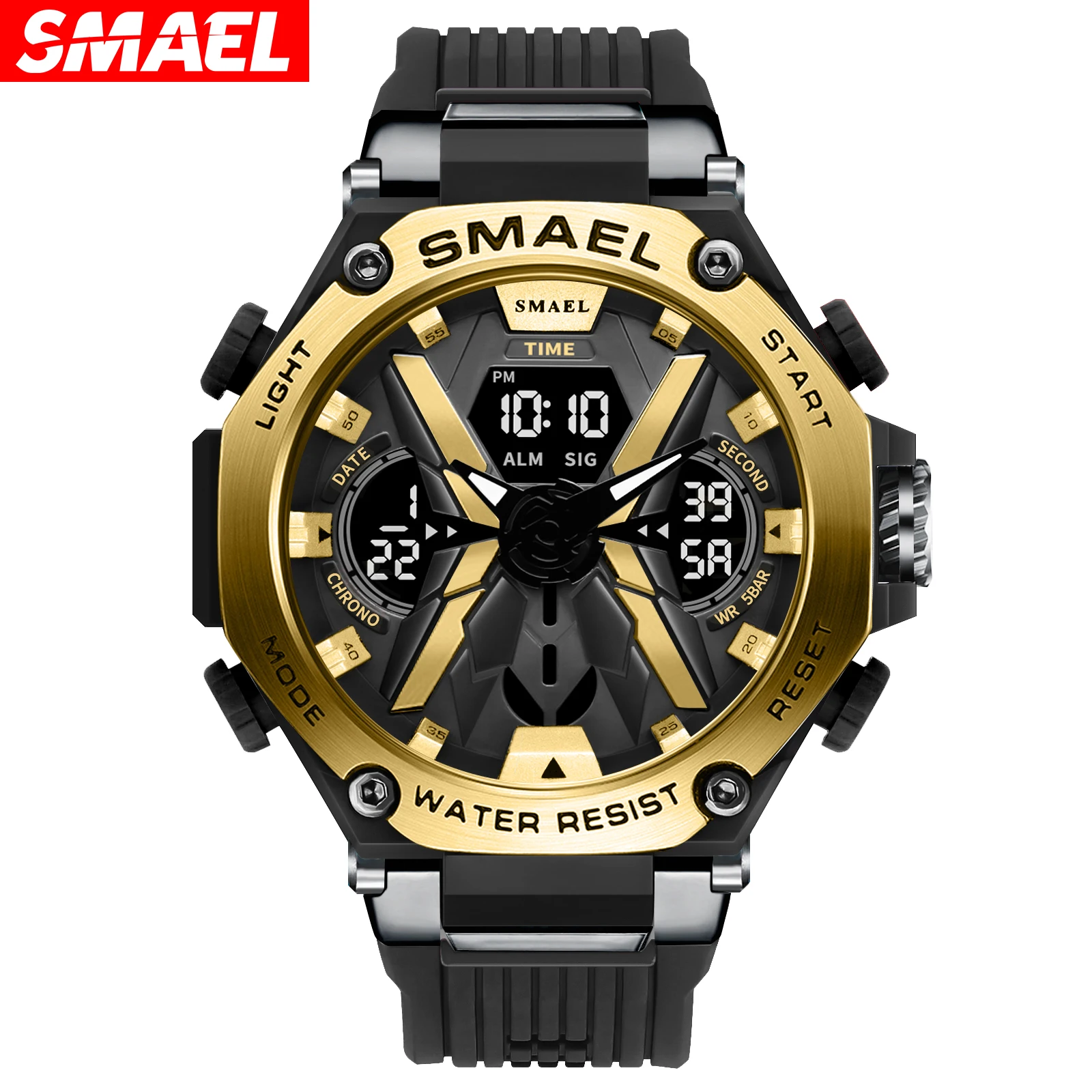 Reloj Electrónico Deportivo Multifuncional E Impermeable Para Hombre (oro Negro) De Aleación.