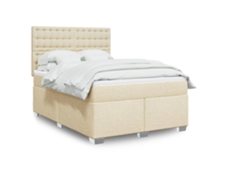 Cama Box Spring Con Colchón Tela Color Crema 160x200 Cm