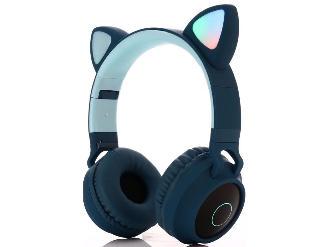 Auriculares inalámbricos con orejas de gato BT 028C con LED para niños, color azul Zeuxo