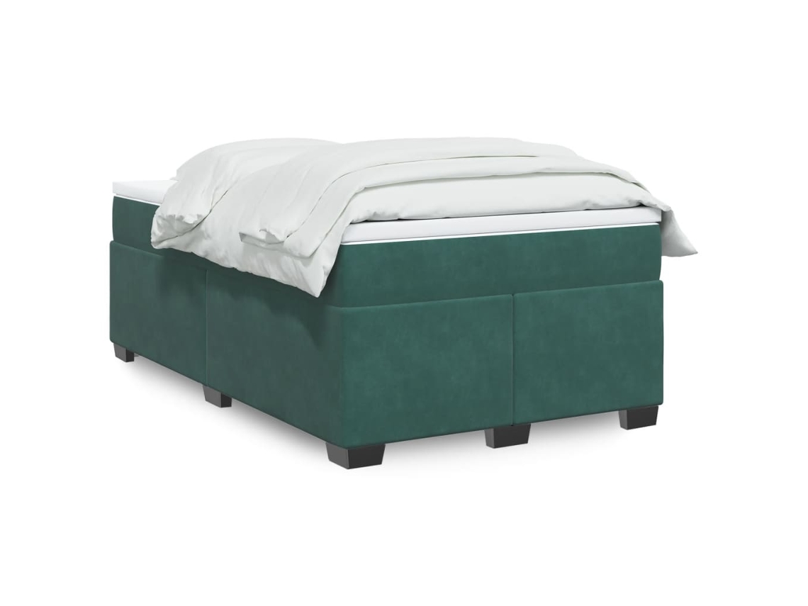 Cama Box Spring Con Colchón Terciopelo Verde Oscuro 120x190 Cm