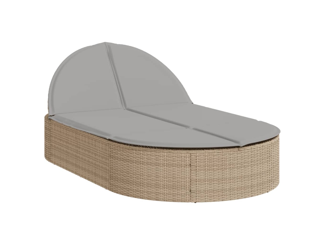 Chaise longue doble con cojines de mimbre, beige, EXCLUSIVA DE LA CASA