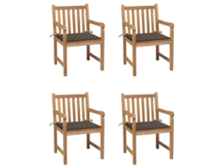 Sillas de jardín con cojines Acast gris. 4 piezas de teca maciza Dkd para decoración del hogar