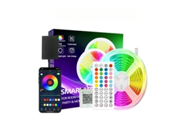 Tira de luces LED de 30 m con controlador Bluetooth RGB inteligente y 44 teclas táctiles
