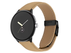 Correa de cuero negro con textura de lichi y hebilla de carey para Google Pixel Watch / Watch 2 / 3 (41 mm)