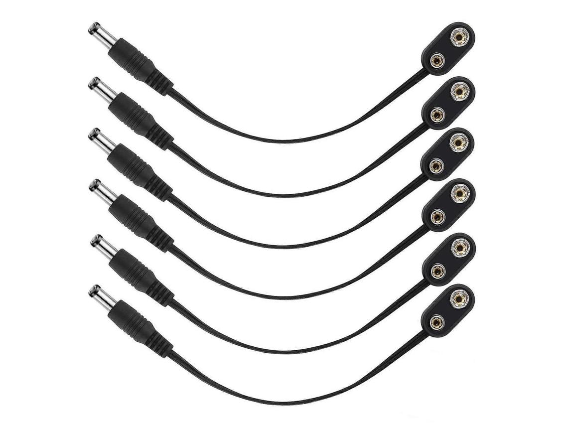 Cable de pedal de guitarra, conectores y clip de batería de 9 V, 6 piezas