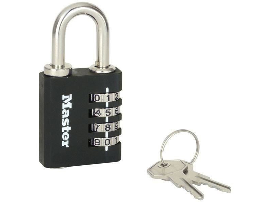 Candado de aluminio Master Lock de 4 dígitos con llaves de emergencia, 40 mm, negro