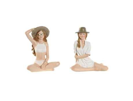 Figura Decorativa HOME ESPRIT Blanco Beige Mujer Mediterráneo 9,5 x 7,5 x 13 cm (2 Unidades)