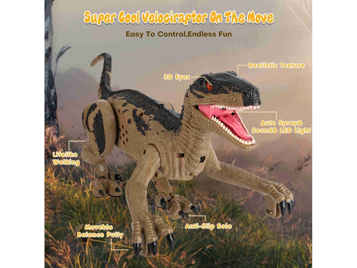 Bj-dinossauro De Controle Remoto Realista Recarregável 2.4ghz Com Som E Spray, Presente De Aniversário