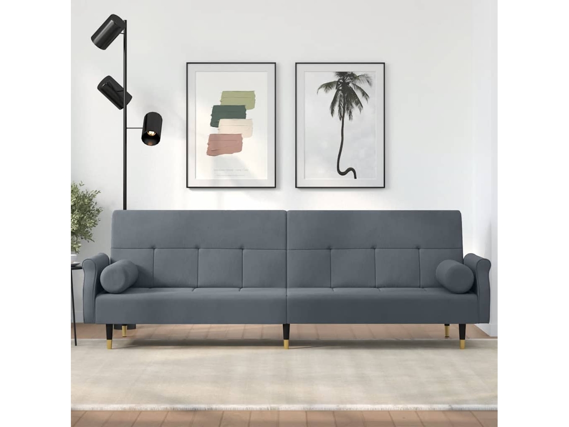 Sofá Cama | Sofá De Salón | Sofá De Descanso Con Cojines Terciopelo Gris Oscuro