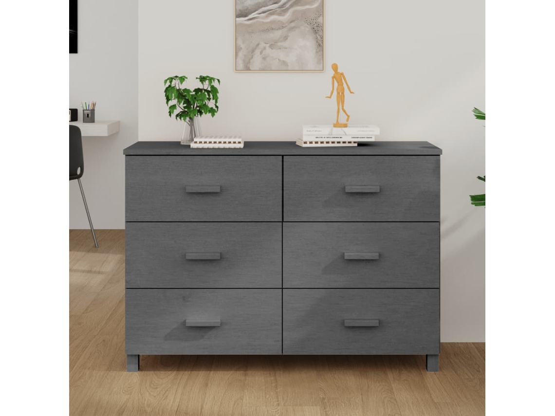 Aparador Hamar Madera Maciza Pino Gris Oscuro 113x40x80 Cm
