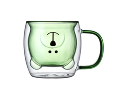 Vaso doble de cristal con asa y diseño de oso verde