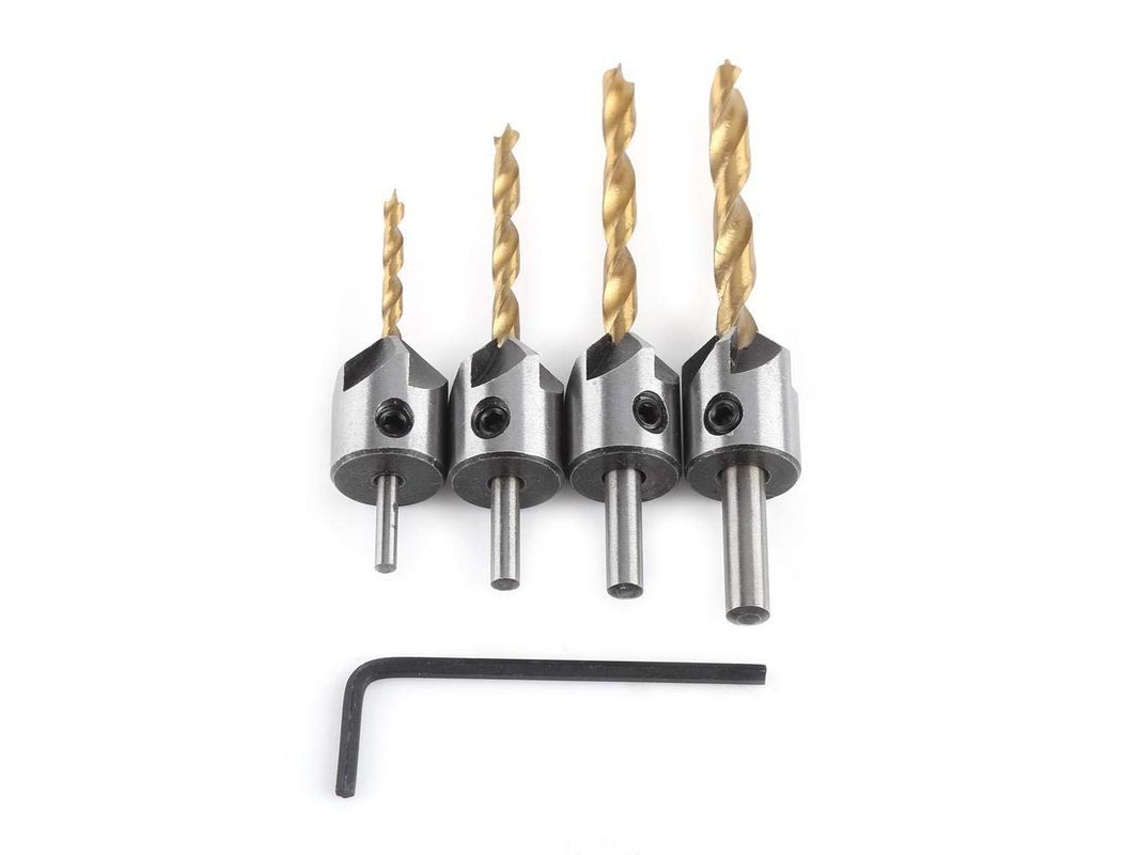 Cortador De Chaflán, Broca Conica De 5 Canales Con Llave Allen Para Madera (4 Piezas, 3/4/5/6mm)