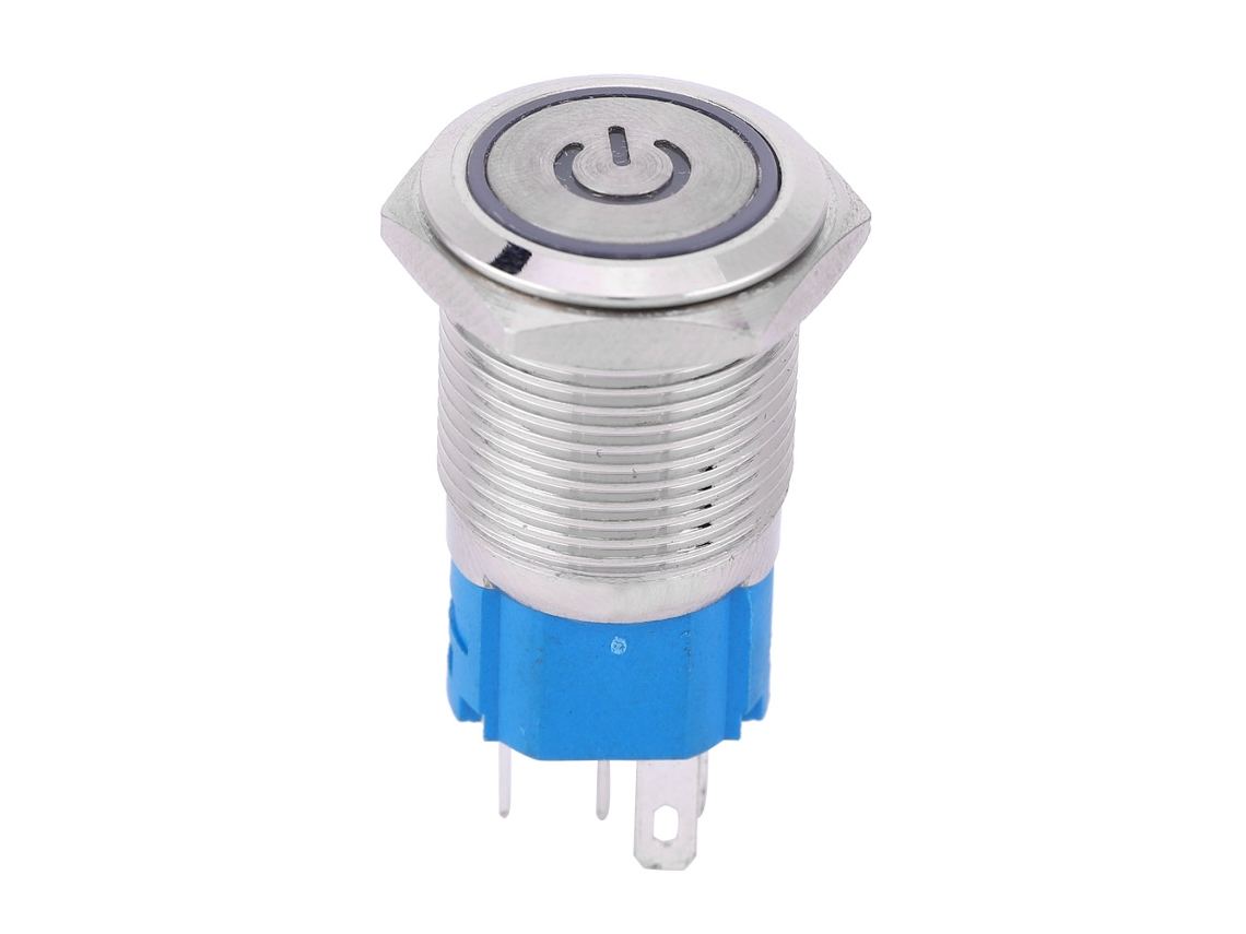 Pulsador metálico con reinicio automático, LED blanco, símbolo de encendido, 16 mm, 12 V, para coche o barco, 1 pulgada, 1 NC
