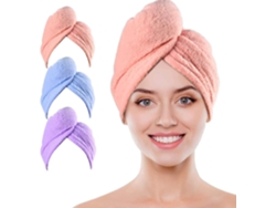 Toalla turbante para secar el cabello (3 piezas), microfibra absorbente, secado rápido, con cierre a presión