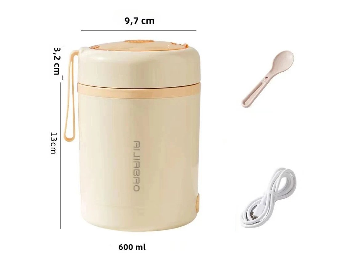 (amarillo) Fiambrera Eléctrica Usb De 600 Ml, Portátil, De Acero Inoxidable, Aislante Del Calor Y Conservadora Del Calor.