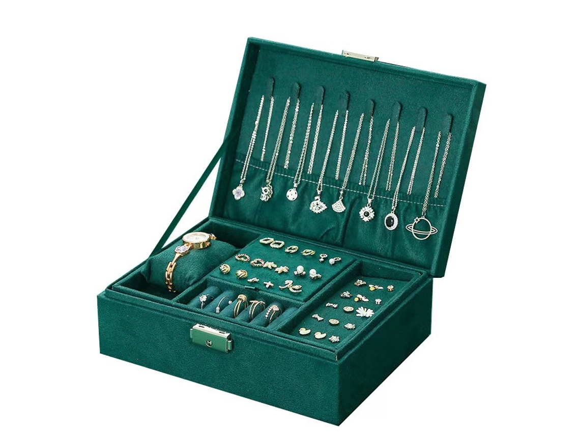 Joyero para mujer, de dos niveles, grande, con cerradura, para exhibir pendientes, anillos y collares*.