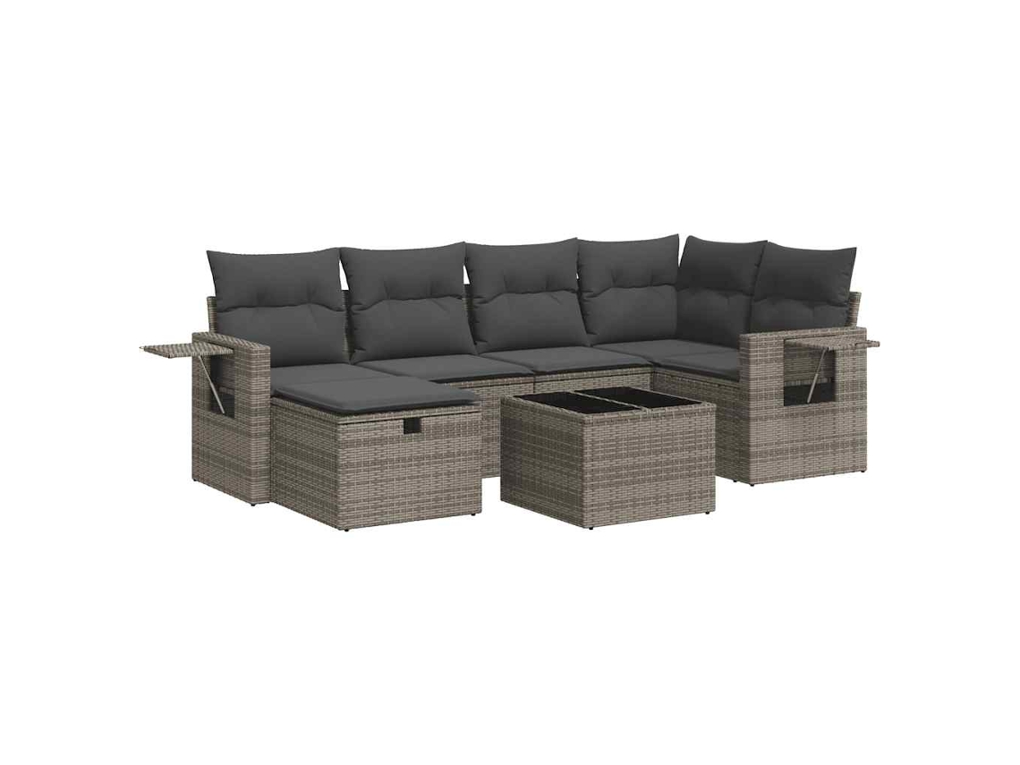 Conjunto 7 De Sofá De Jardín VIDAXL Gris Poli Ratán(55 x 55 x 37 cm)