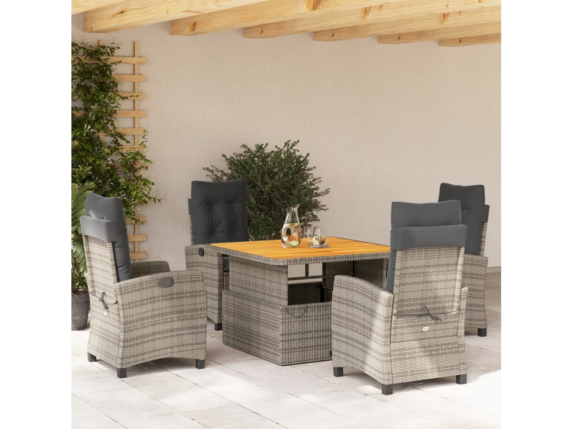 Juego de comedor de jardín de 5 piezas DKD Home Decor con cojines de mimbre gris