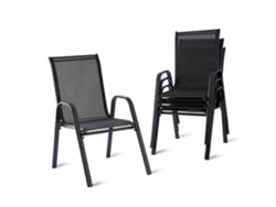 Cadeiras De Jardim Relaxdays, 4 Un., Encosto Alto, Apoios De Braços, Empilháveis, Até 150 Kg, Poliéster/metal, Antracite