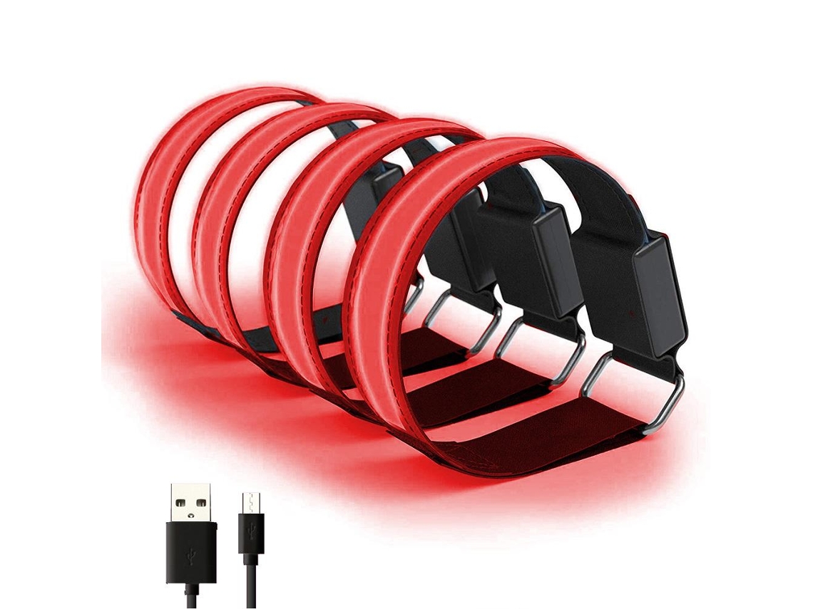 Juego De 4 Pulseras Led Recargables Con Correa Reflectante Ajustable, Alimentadas Por Usb, Para Correr, Ciclismo Y Deportes Al Aire Libre.