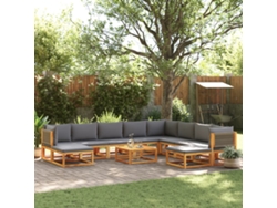 Conjunto de sofá de jardín de 11 piezas con cojines, madera maciza de acacia, Dkd Home Decor