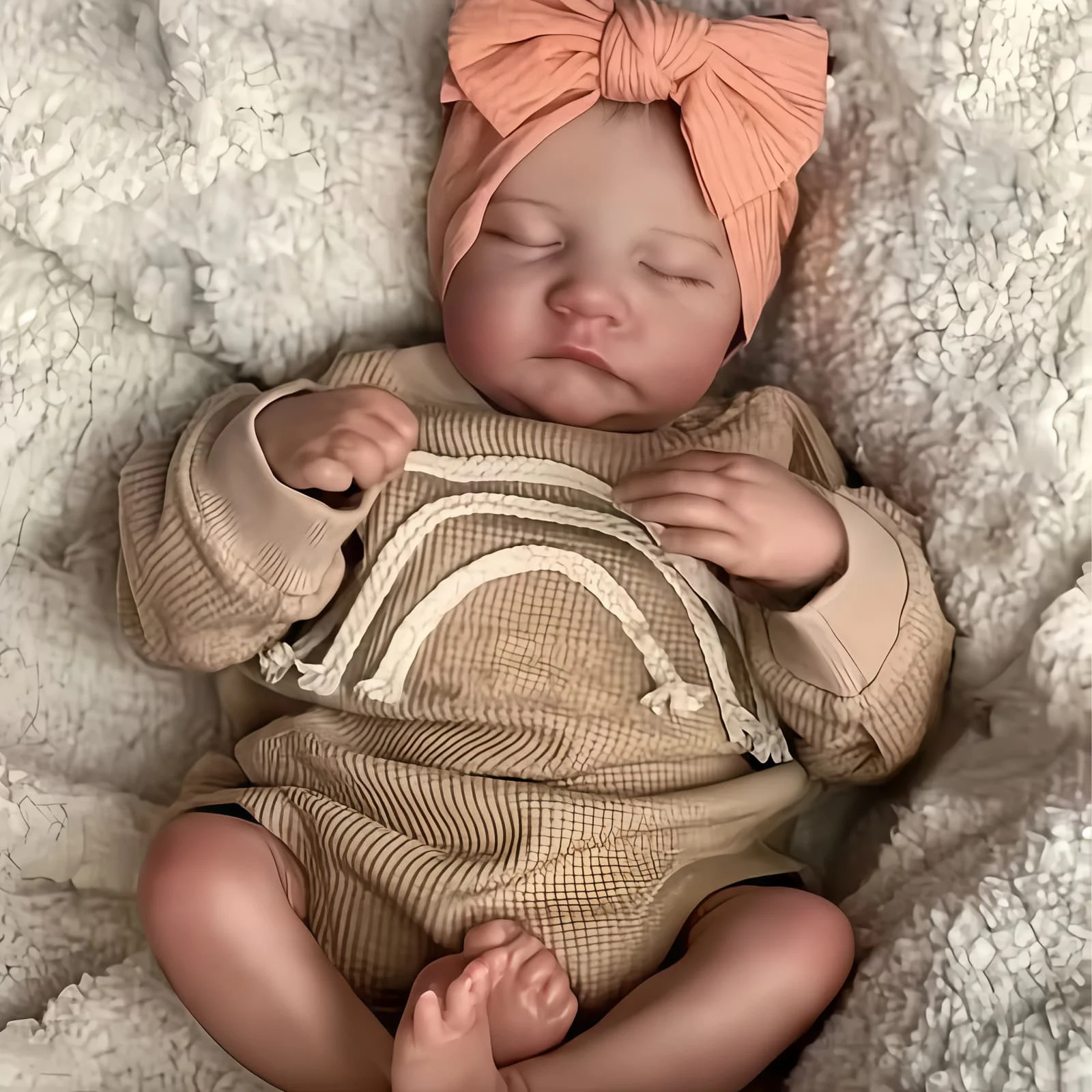 Una muñeca Reborn terminada de 43 cm, idéntica a un bebé real, con piel pintada en 3D.