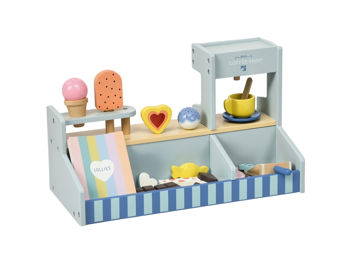 Juego infantil: Heladería, puesto de helados, lleno de accesorios, estimula la imaginación y la motricidad fina, azul claro.