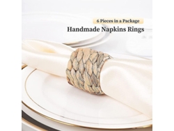 Anillos De Servilletas Tejidos, Set De 6, Hechos A Mano Con Lirio De Agua, Estilo Campestre Para Mesas De Cena Y Eventos
