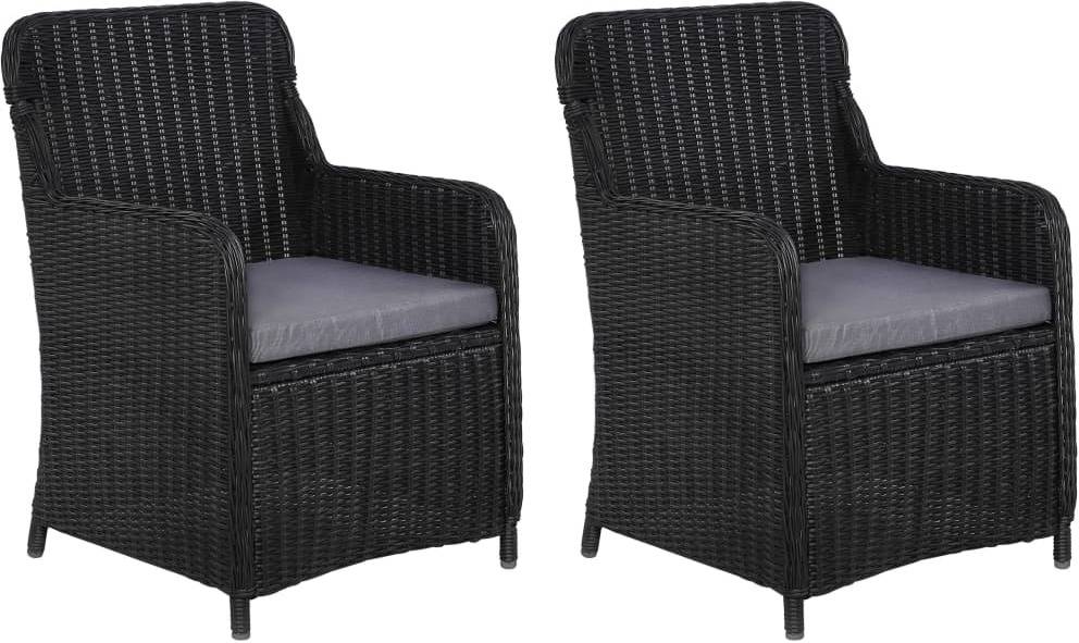 Vidaxl 2x Sillas de con cojines negro asientos muebles mobiliario exterior terraza patio porche pis 2 almohadones mimbre pe y gris