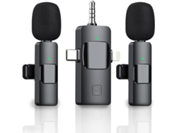 Micrófono Lavalier Inalámbrico 3 en 1 para iOS Android Ligero Cancelación de Ruido para Grabación de Audio Negro BISBISOUS