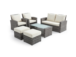 Sofa + 2 Sillones + 2 Pufs + Mesa De Centro En Ratan Pe. Muebles De Jardin Y Terraza, Ratan Gris
