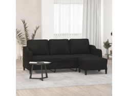 Sofá De 3 Plazas Con Taburete De Tela Negro 180 Cm
