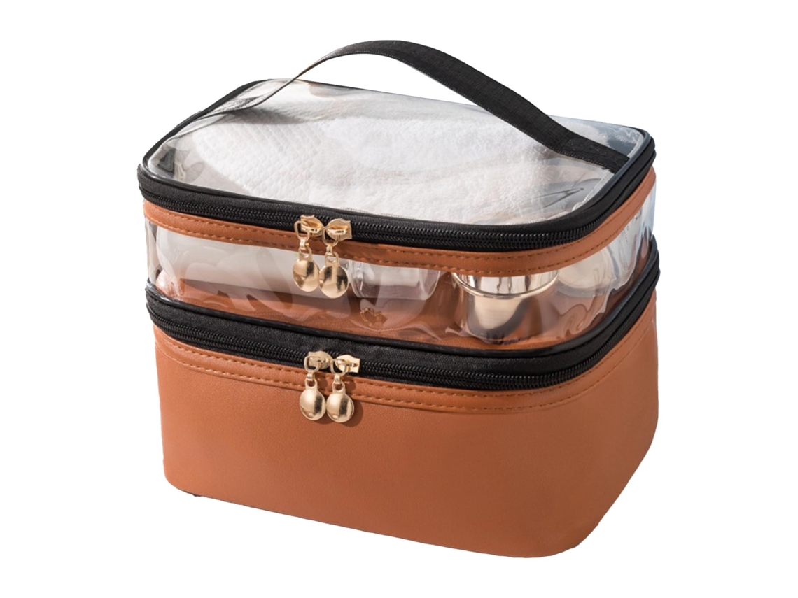 Neceser Impermeable De Doble Capa Con Cremallera Suave Y Cómoda Correa De Viaje - Marrón