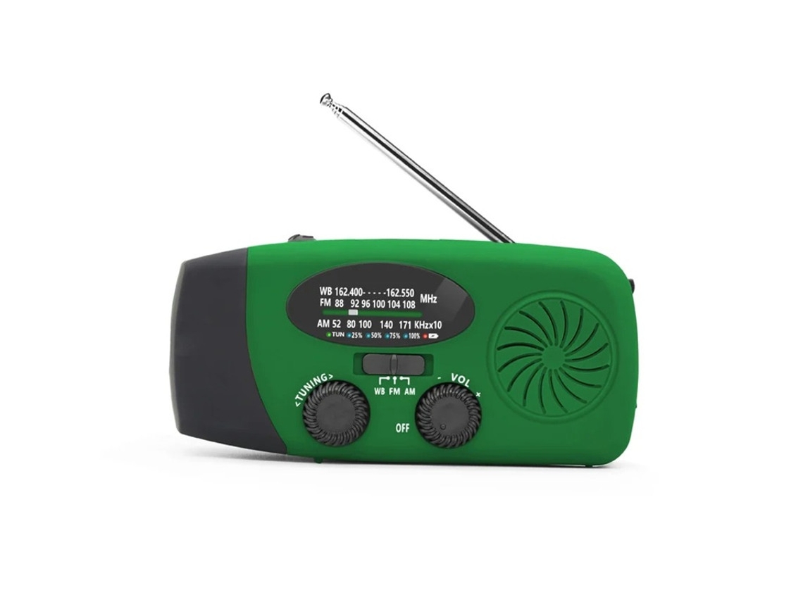 Generador solar multifuncional BESTVITE de 2000 mAh con radio y manivela, con linterna (verde)
