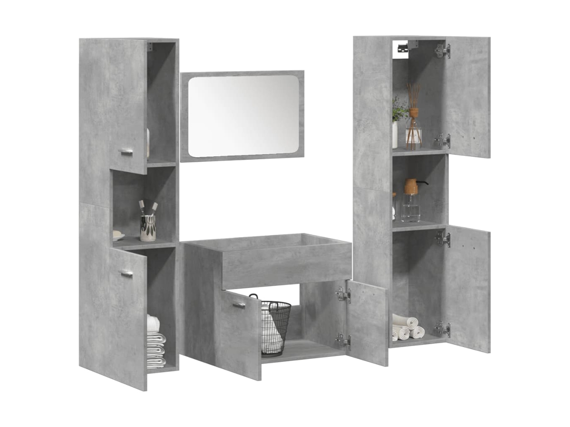 Juego de muebles de baño de 4 piezas de madera y cemento gris Wsd94621 Lovely Home
