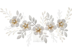 Elegante Peineta Plateada Con Estampado Floral Blanco - Accesorio Decorativo
