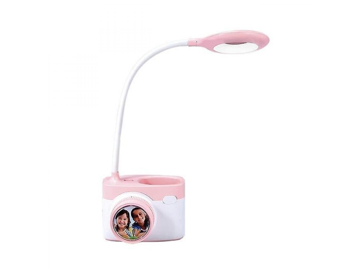 Lámpara de mesa con ventilador Lámpara de mesa recargable con puerto de carga USB Portalápices, 3 atenuaciones D continuas (rosa)