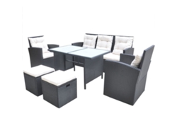 Conjunto 6 comedor de jardín VIDAXL y cojines ratán sintético negro