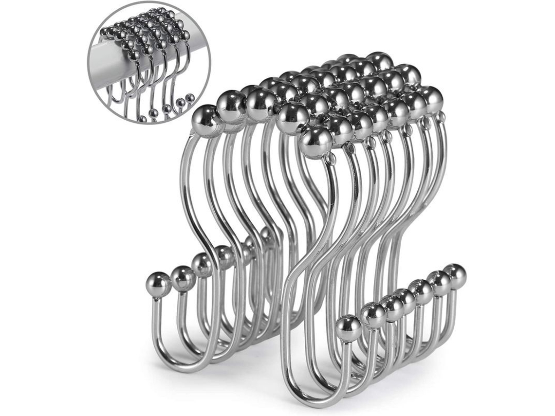 Ganchos Para Cortina De Ducha, 12 Anillos Acero Inoxidable Resistente A La Rouille Deslizantes Dobles (cromo)