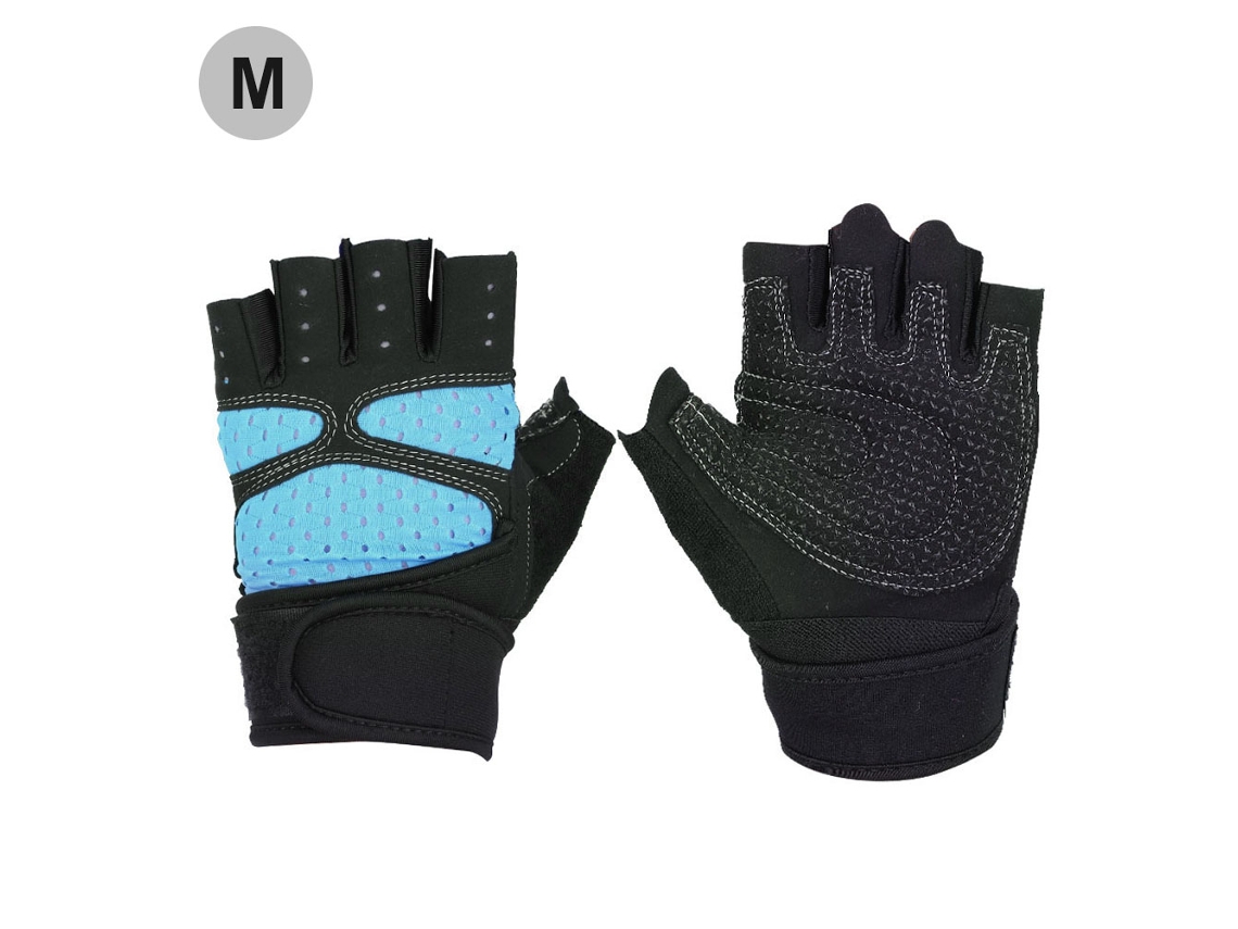 Guantes de gimnasio para levantamiento de pesas, entrenamiento deportivo, fitness, muñeca y ejercicio (azul cielo M)