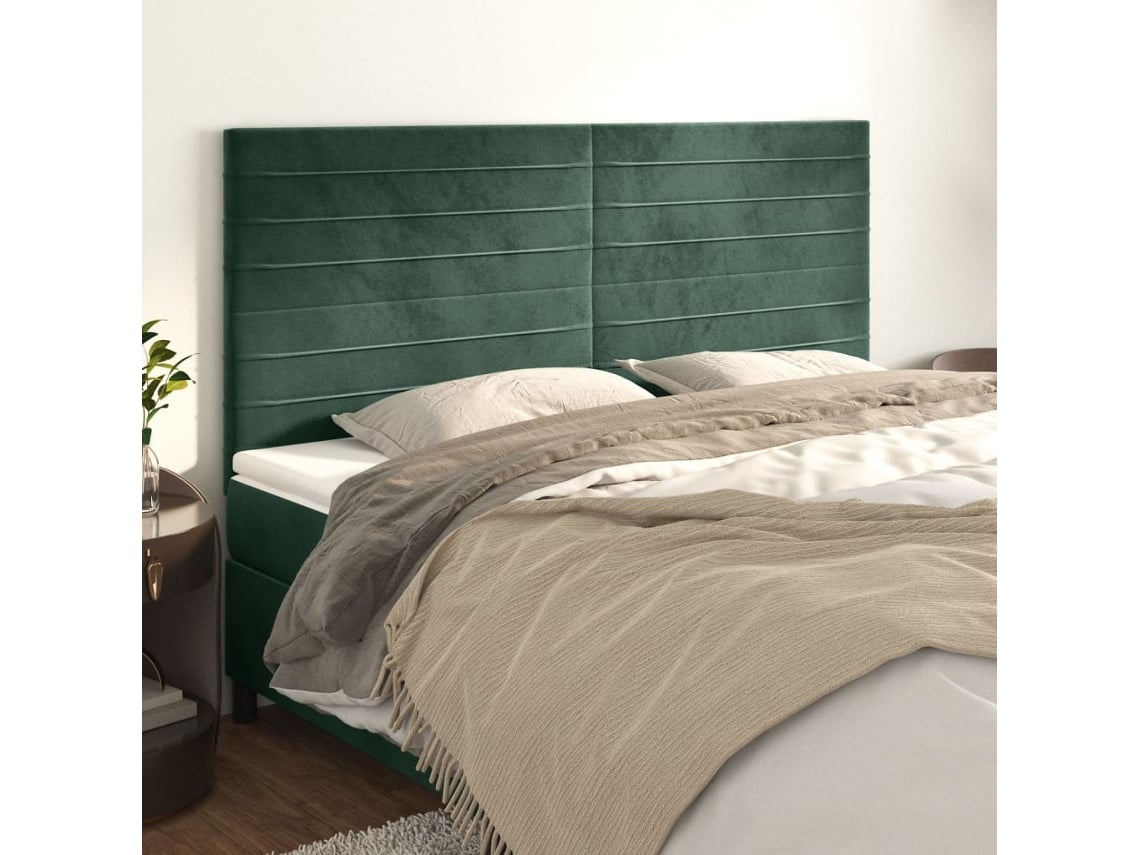 Cabeceros 4 Unidades De Terciopelo Verde Oscuro 80x5x78/88 Cm