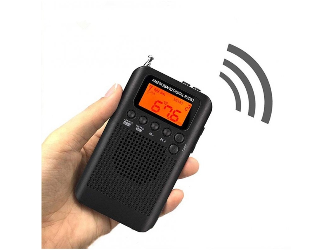 Radio hrd-104 bolsillo am fm lcd pantalla de frecuencia digital mini estéreo recargable con altavoz del conductor negro