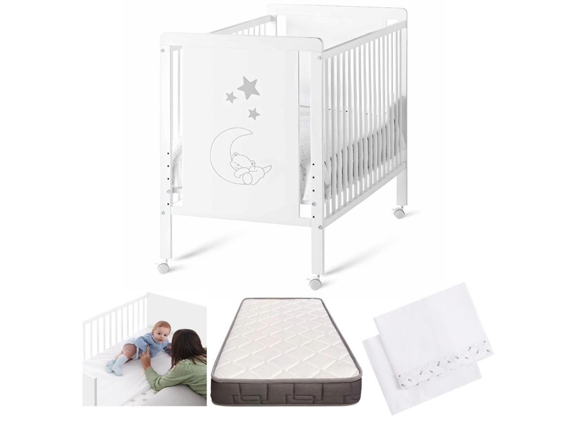 Cuna Colecho De Bebe Indi + Kit Colecho + Colchón Hr Morfeo Certificado Oeko-tex® Y Certipur + 4 Ruedas + Sábana Bajera Y Encimera De Algodón Natural