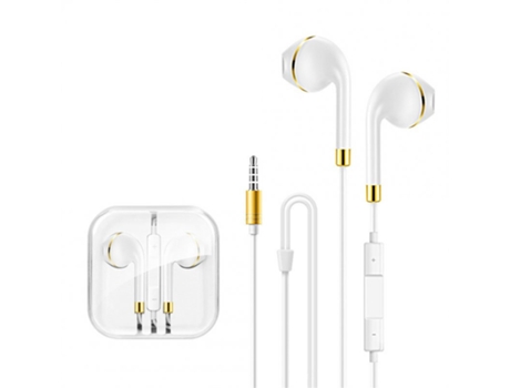 Auriculares Estéreo con cable con micrófono para juegos de 3,5 mm compatible con Android iOS P15 dorado y blanco