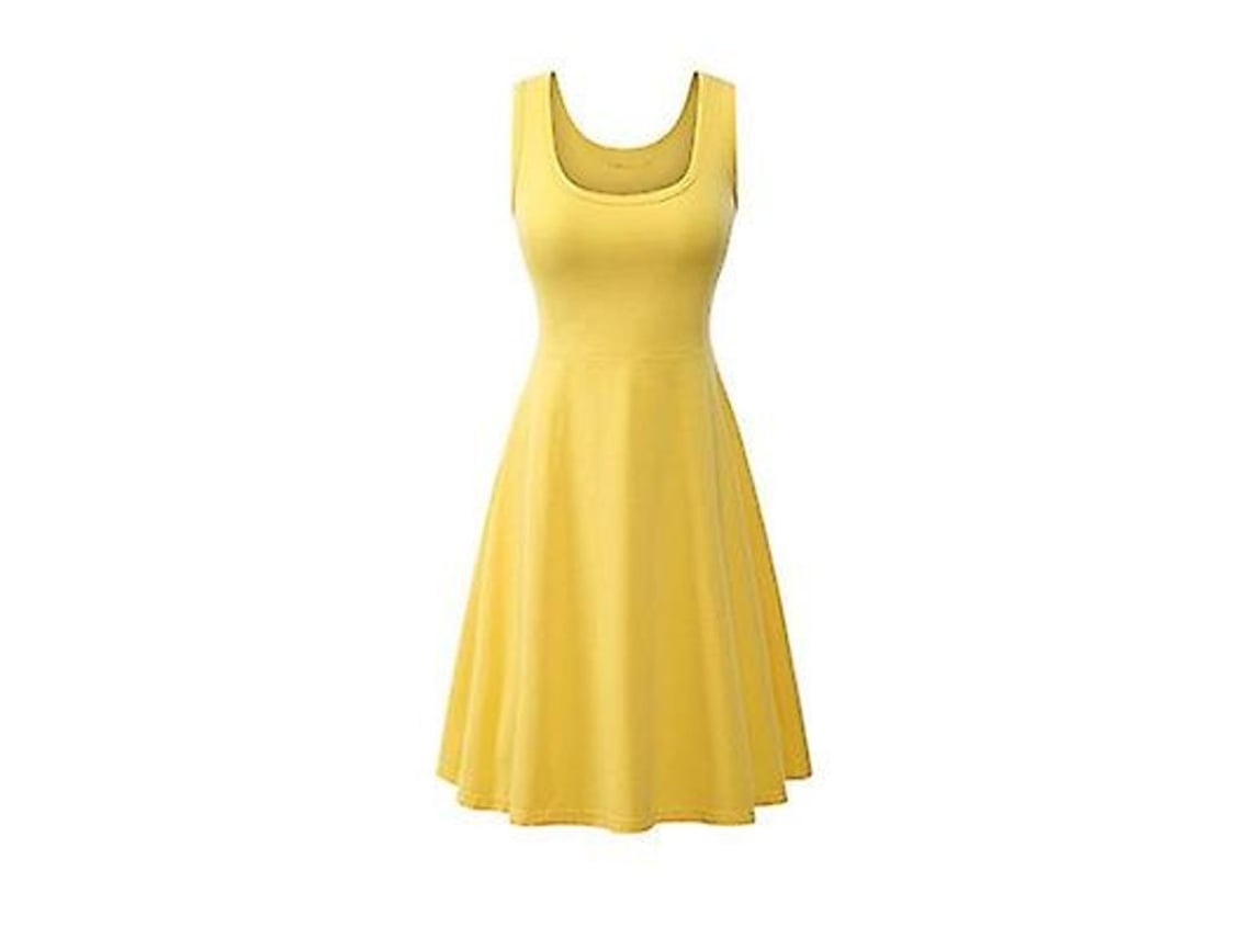 2026-vestido De Verano Mujer Sexy Sin Mangas Cuadrado Liso A-line Cintura Alta Casual Rojo Tela Algodón Poliéster