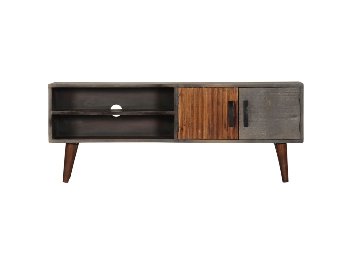 Maison Exclusive - Mueble Para Tv Madera Maciza De Mango Rugosa Gris 130x30x46 Cm