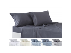 Juego de Sábanas de 4 Piezas (Bajera, Encimera y Dos Fundas Almohada) Cama de 135 x 190/200 cm Gris Oscuro TODOCAMA