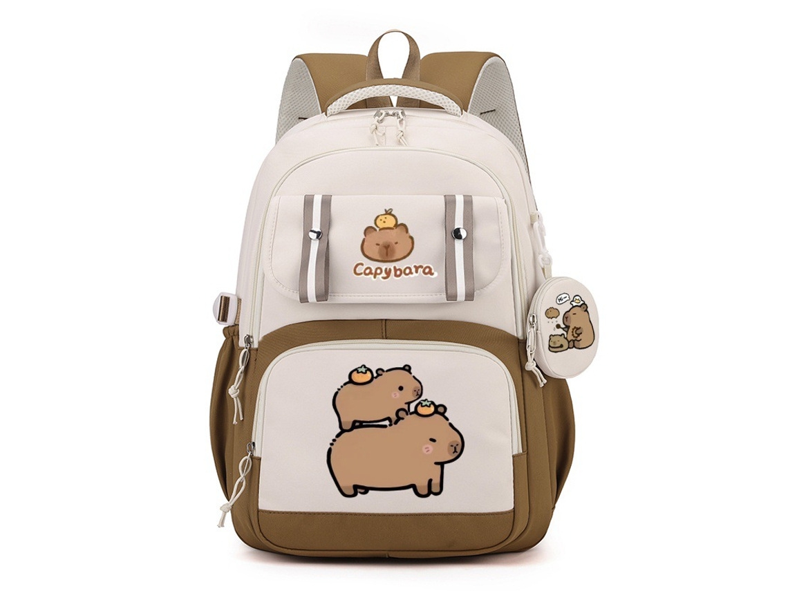 Mochila Escolar Infantil Capybara, Mochila De Gran Capacidad Con Monedero, Marrón 06 Gertiz