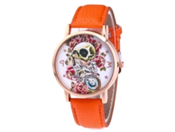 Reloj De Pareja Zhoulianfa Patrón Calavera Correa De Cuero Quartz F-436 Naranja